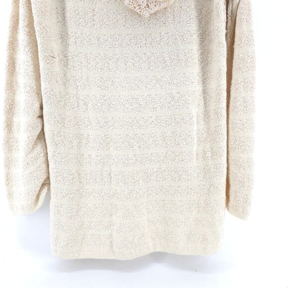 Free People Oversize Ivory Candy Crochet Lace Hoodie Kanga Pouch Tunic SweaterXS - Picture 11 of 12